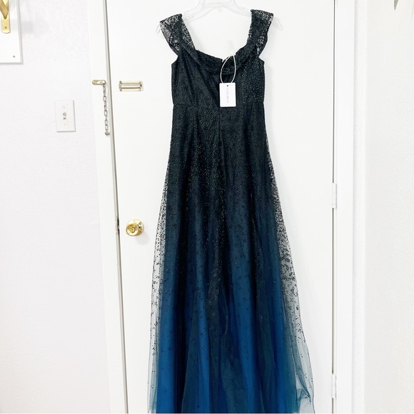 Marchesa Notte Ombré Glitter Tulle Off Shoulder Gown - Picture 3 of 11